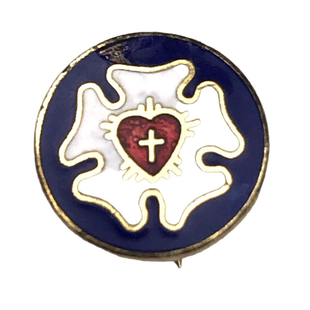 Sacred Heart of Jesus Pin Gold Tone Enamel Vintage Small Christian